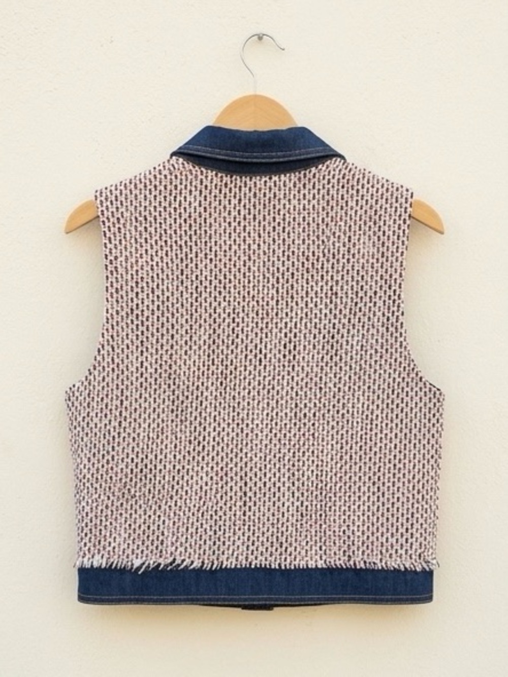 & Other Stories Pink Tweed and Blue Denim Crop Vest - Picture 2 of 4
